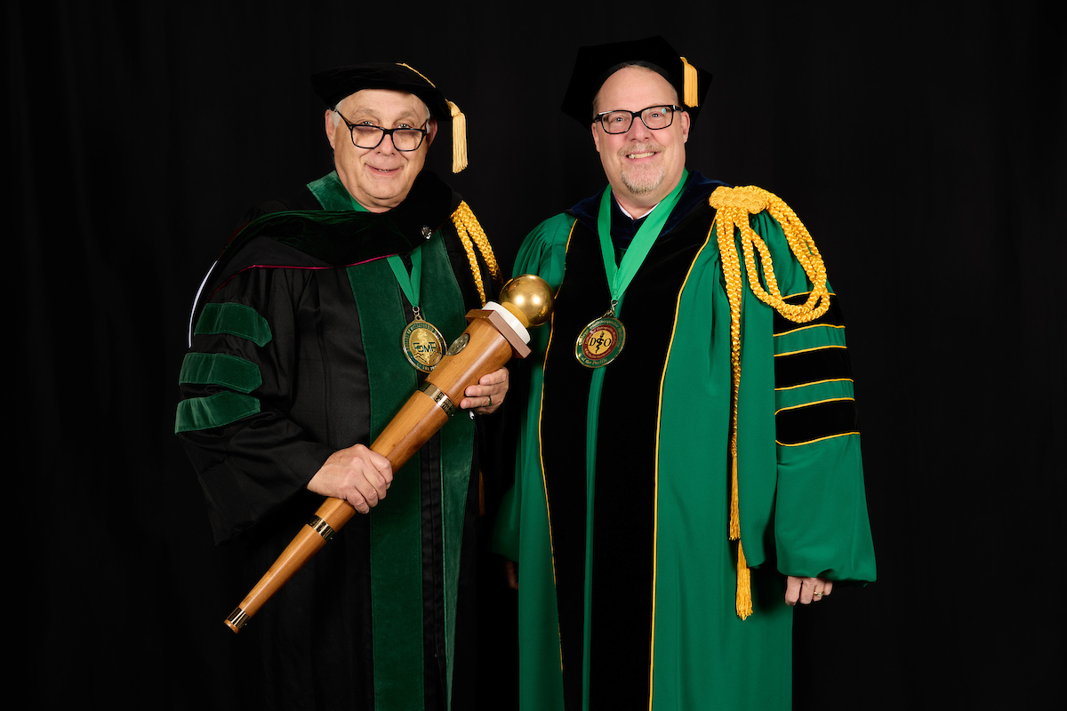 WesternU-Commencment-May 17 2023-137 WesternU's University Marshal's. Dr. Cundari (retired) and Dr. Thrush.