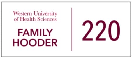 This is an image of a sample seat label for family hooders. The label reads: Western University of Health Sciences Family Hooder 200.